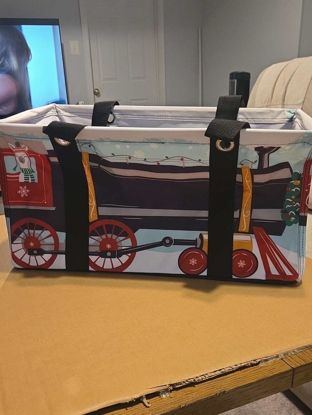 thirty-one Holiday Train Medium utility Tote in Red and Black
